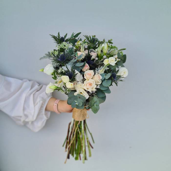 Blue Thistle Bridal Bouquet