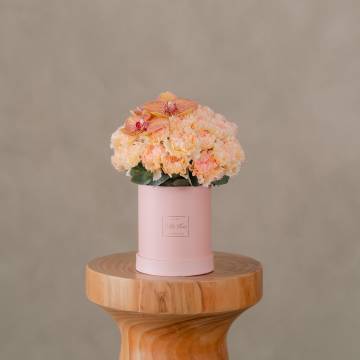 Peach Carnation & Yellow Orchid Petite Flower Box
