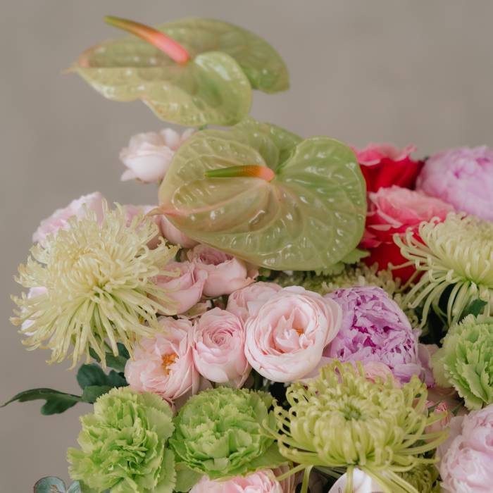 Green Anthurium & Pink Peony Garden