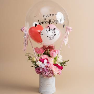 Valentine's Special Hot Air Balloon - Fresh Flowers